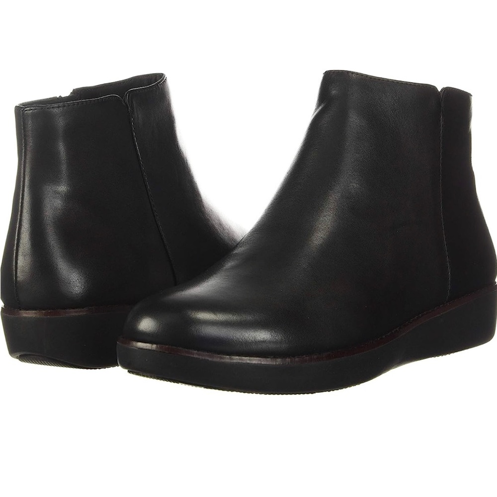FitFlop Women's Ziggy Zip Black Leather Ankle Bootie Size 8.5